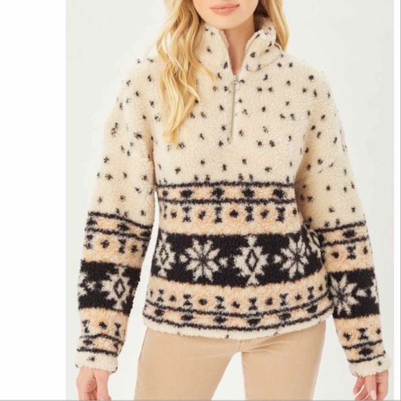 COZY ZIP UP SHERPA PULLOVER - BEIGE - Picture 3 of 10